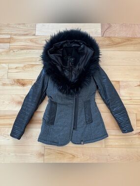 Rudsak Winter Coat with leather sleeves and fur hood